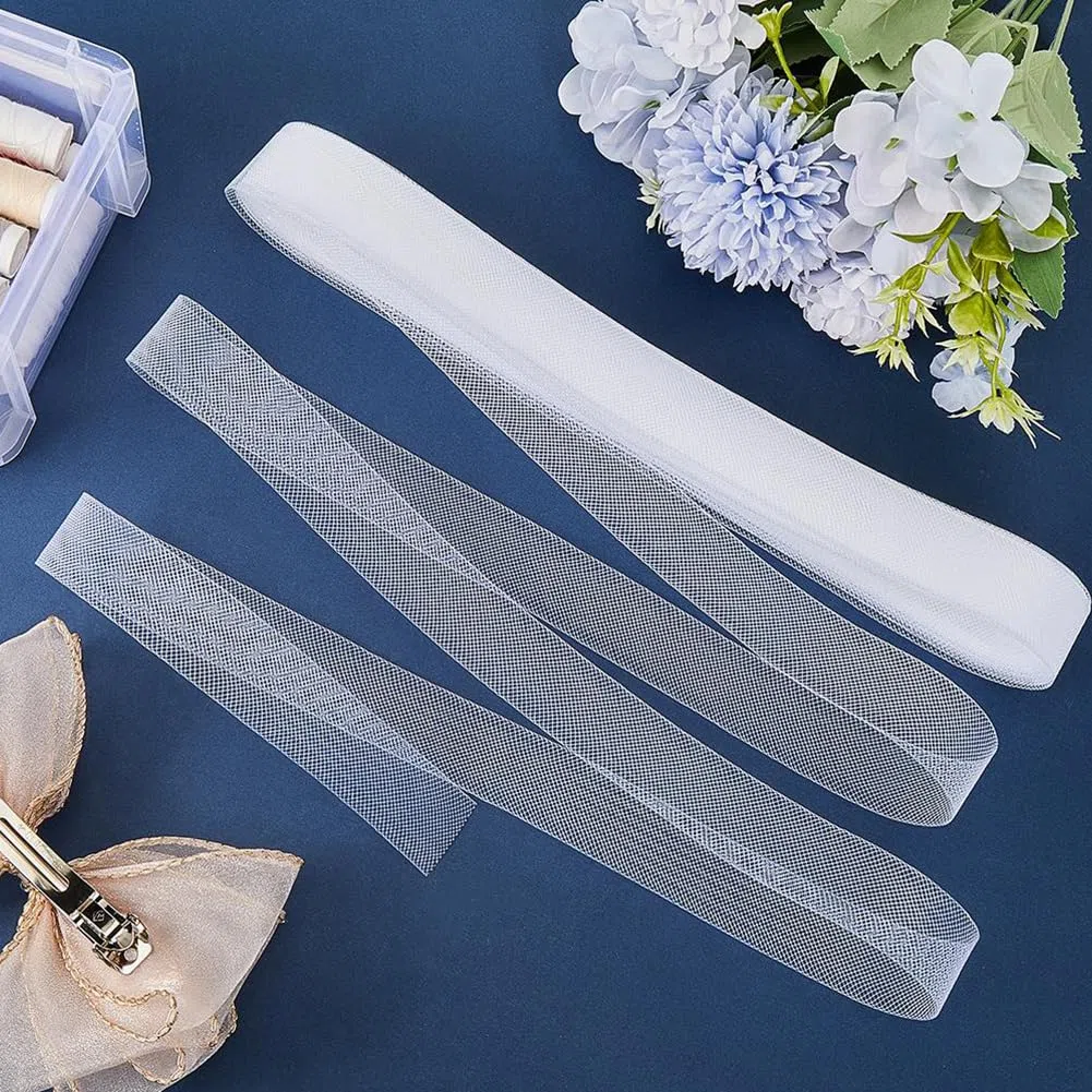GORGECRAFT 45.7 mx25mm Polyester Rosshaar Geflecht Elastisches Weißes Geflecht Weiches Rosshaar Netzband Stäbchenverstärkung Für Hochzeits Tanz Und Partykleider Festliche Kleider Hüte Kostüme DIY Nähp