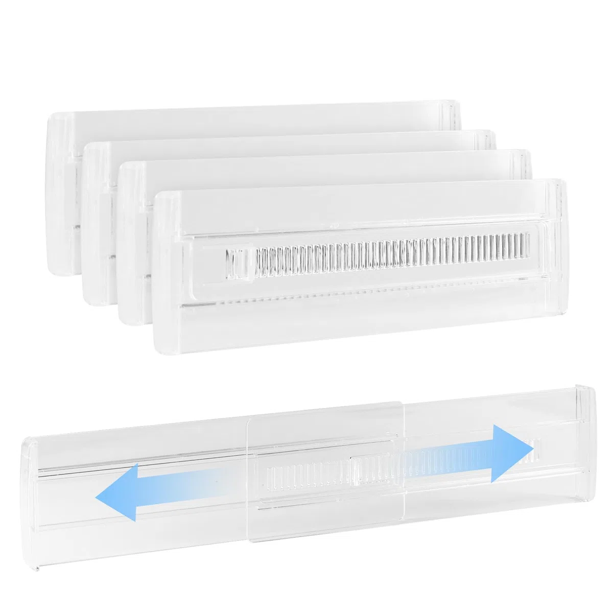 Schubladentrenner Verstellba, 4 Stück Transparente Kunststoff Schubladenteiler 28,8-50cm Erweiterbares Schubladen Organizer für Schrank Unterwäsche Socken Schreibtisch Organizer