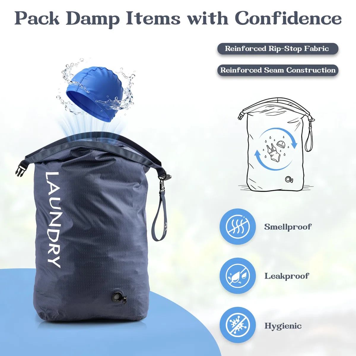 Wäschesack Reise, Wasserdichte Aufbewahrungsbeutel mit Klickverschluss, Leicht Nassbeutel Trockenbeutel, Schmutzwäschebeutel, Compression Reise-Organizer für Schwimmen Wandern Camping