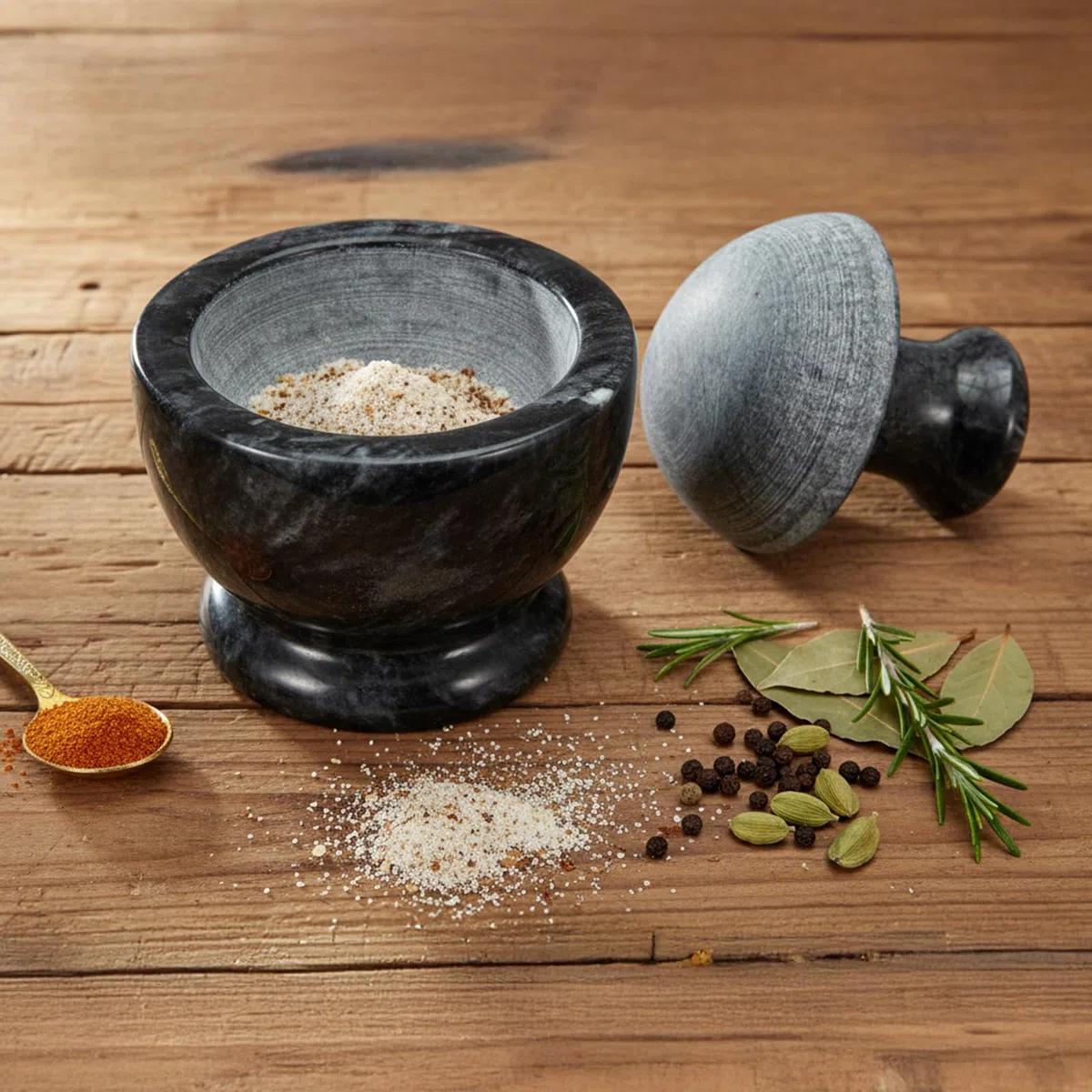 Mörser mit Stößel Marmor 10,2 cm, Kleiner Mörser Set mit Anti-Rutsch Matte & Bürste, Schwer & Stabil, Gewürzmörser für Kräuter, Knoblauch, Gewürze & Tabletten (Mortar and Pestle)