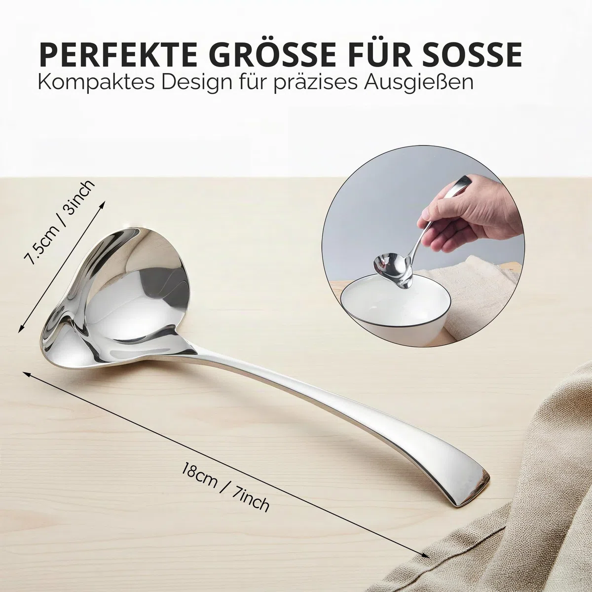 IMEEA Soßenlöffel Edelstahl 18/10 mit Ausguss 2er Set Gravy Ladle Tropffrei Spiegelpolierter Saucenlöffel für Sauce, Dressing Dessert & Steak Spülmaschinenfest