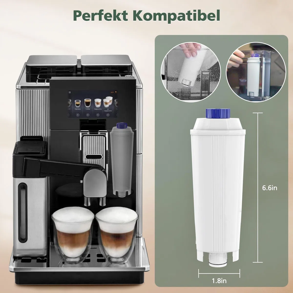 6 Stück Wasserfilter Passend für Delonghi DLSC002, Wasserfilterkartuschen kompatibel mit Delonghi Magnifica s, ECAM, ESAM, ETAM, EPAM, Primadonna Kaffeemaschine