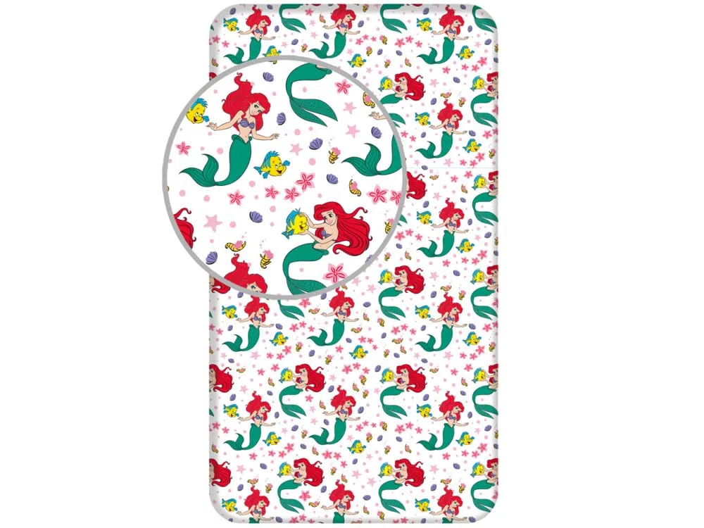 Jerry Fabrics Spannbettlaken für Einzelbett, Ariel Friends, Bettwäsche aus 100 % Baumwolle, bequem und atmungsaktiv, niedliches Disney-Prinzessinnenmotiv Arielle