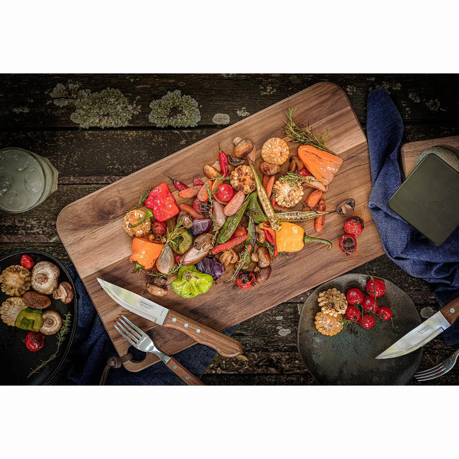 Tramontina Dynamic Steakmesser Jumbo, 4-teiliges Set, rostfreier Edelstahl, Holzgriff, 4 Steakmesser