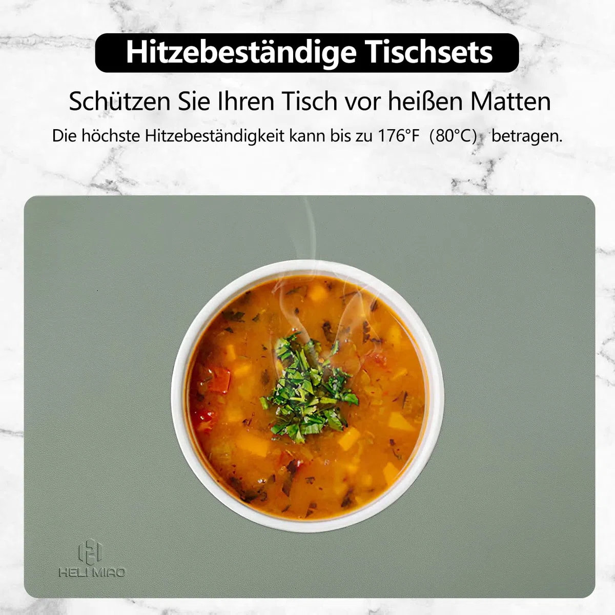 HELI MIAO Tischsets Abwaschbar,Platzsets Abwischbar, Leder,Hitzebeständig Doppelseitigen I 6er Set Platzdeckchen Lederoptik mit Untersetzer,Tischuntersetzer rutschfest,Salbeigrün