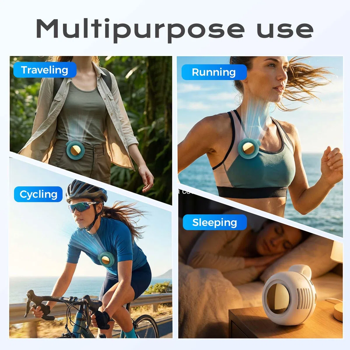 comepew Tragbarer Clip Ventilator, 2026 Neu Taillenclip-Ventilator, Portable Silent Mini Bladeless Fan Clip On, 3 Geschwindigkeiten Mini Tshirt Ventilator, Handventilator mit Clip für Outdoor (Grün)