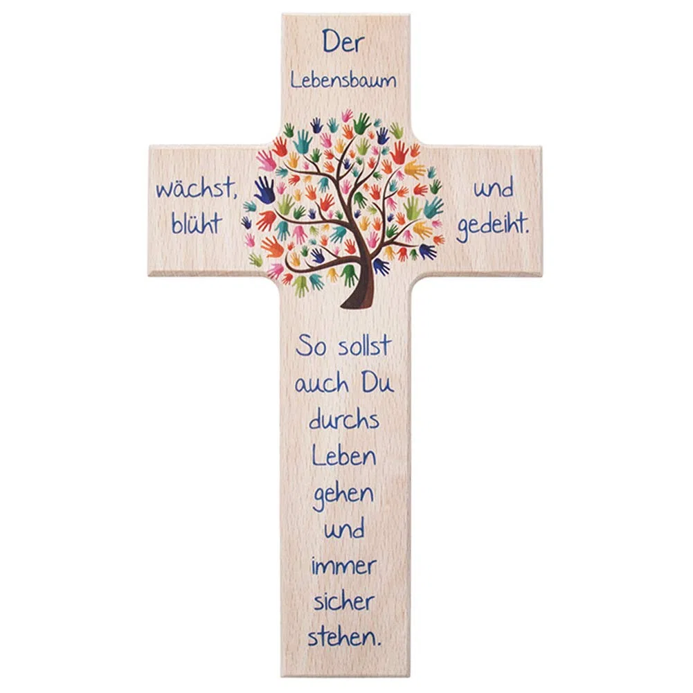Fritz Cox Kinder-Set: Kinder-kreuz Lebensbaum mit Taufbrief | das ideale Geschenk zur Taufe 15cm