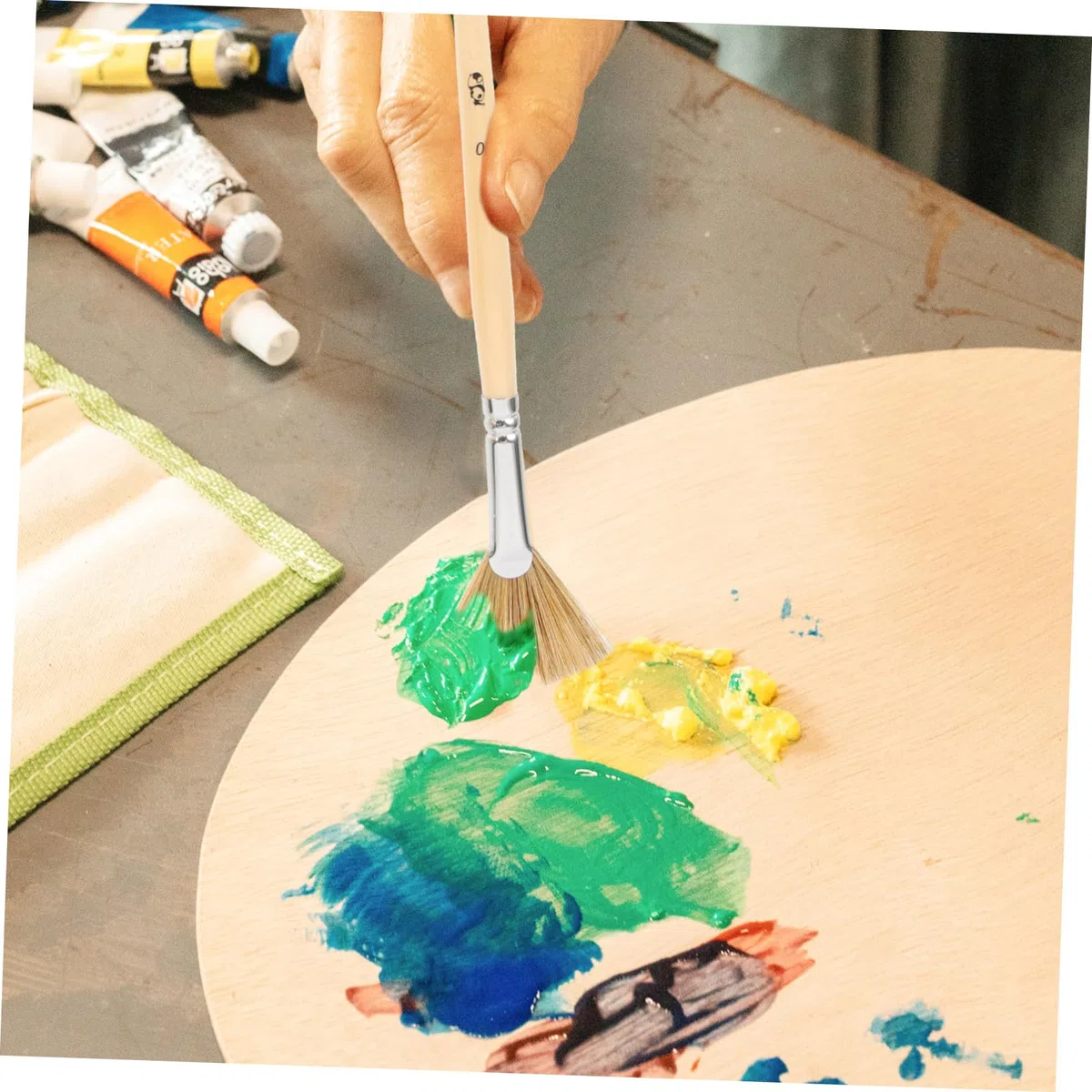 TEHAUX 6 Stück Multifunktionales Fächerpinsel für Aquarellmalerei und Ölmalerei mit Langlebigen Borsten und Leicht Kontrollierbarem Holzgriff zum Malen und Geschenk