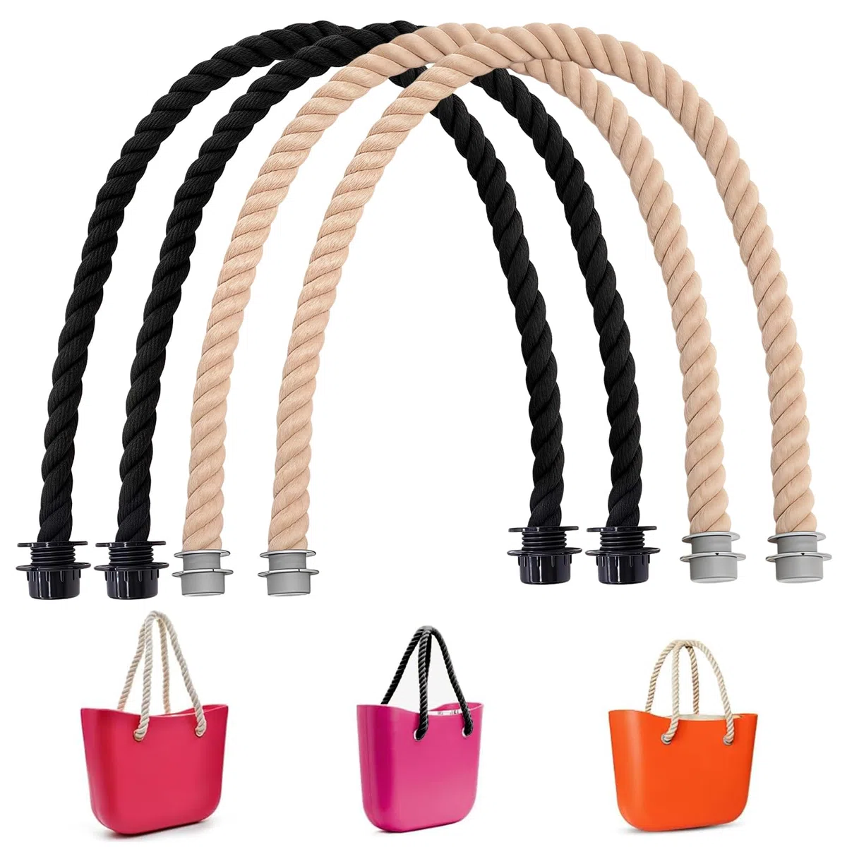 4 Stück Taschengriffe für O Bag Henkel, 75 cm Henkel für Taschen Obag Tasche Zubehör für Taschen Handtaschen, Umhängetaschen (Schwarz/Beige)