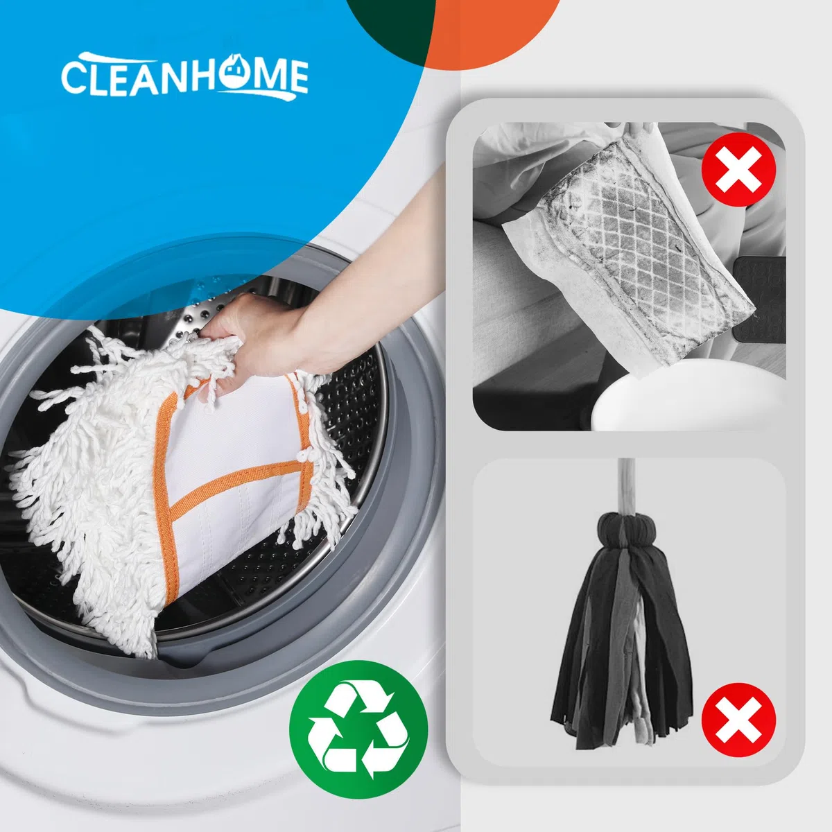 CLEANHOME Bodenwischer Set enthält 2 Dicke Strapazierfähige Ersatzkopf | Ein 141cm langer Teleskop-Wischmopp für die Bodenreinigung in Wohn-,Schlaf- und Küchenräumen sowie im Flur eignet