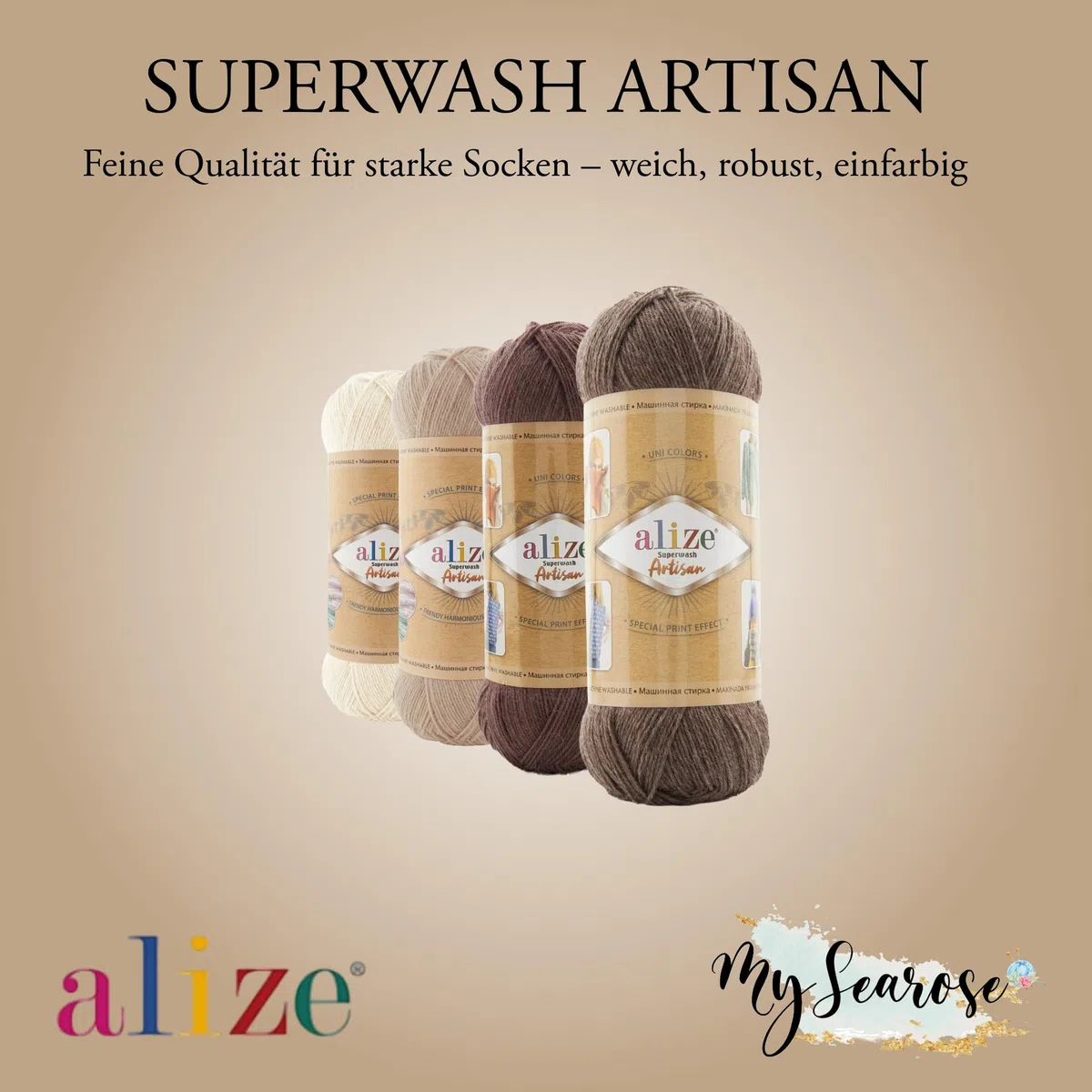 ALIZE Superwash Artisan 9012 Premium Wolle 3 x 100g strapazierfähige Sockenwolle mit Farbspiel für kreative Strickideen mit mySearose Label