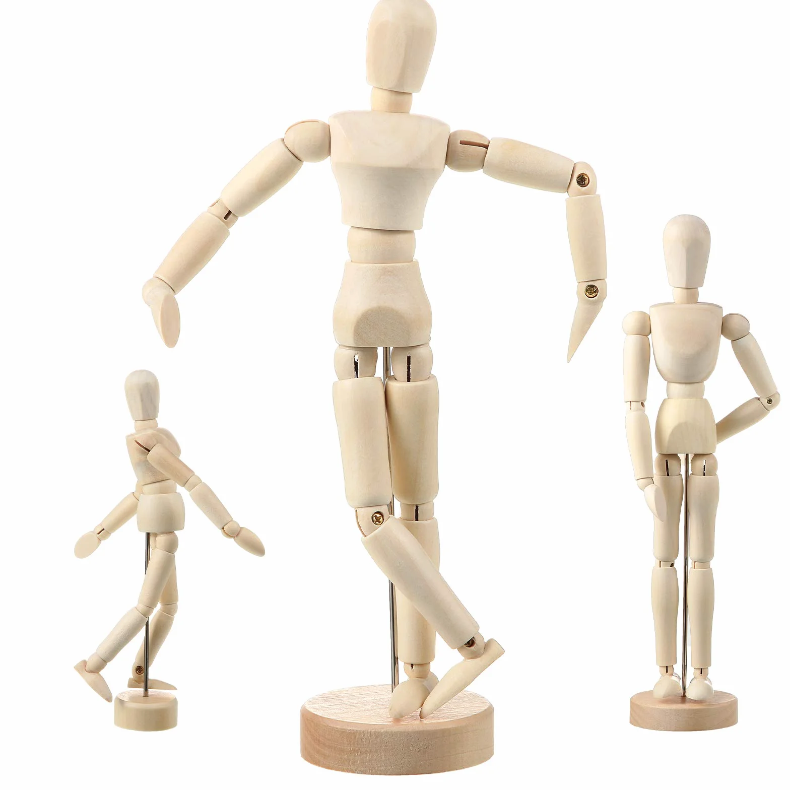 3 Stücke Künstler Gliederpuppe Modell Bewegliche Holz Männchen Holz Zeichnung Gegliederte Gliederpuppe mit Ständer für Heim Dekoration