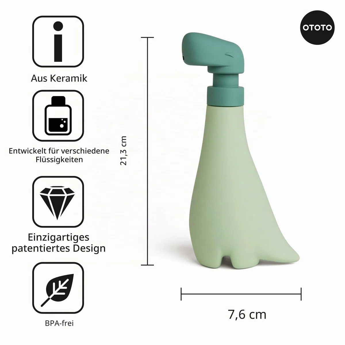 OTOTO Neuer Soapasaurous Dino Handseifenspender - Niedliches Badezimmerzubehör, Flüssigspülmittelspender, Dinosaurier, Niedliches Küchenzubehör, Geschenke für Kinder