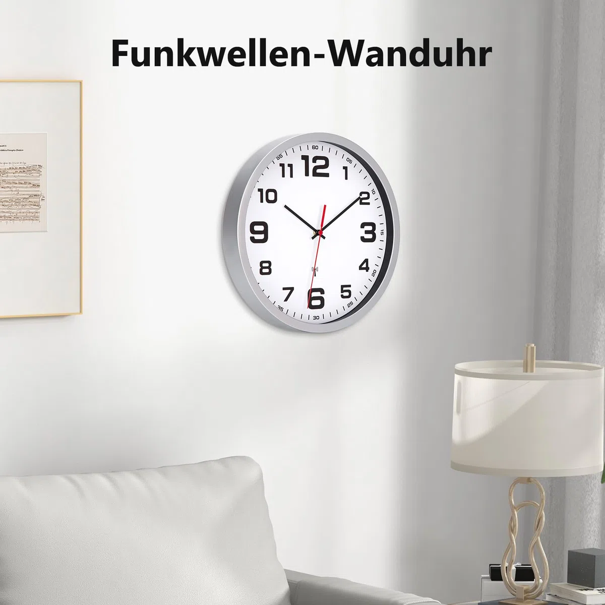 Funkuhren Wanduhr Ohne TickgeräUsche Lautlos 25cm Quarz Batterie Betriebene Groß Wanduhr Einfach zu Lesen für Zimmer Zuhause KüChe Schlafzimmer Büro Schule
