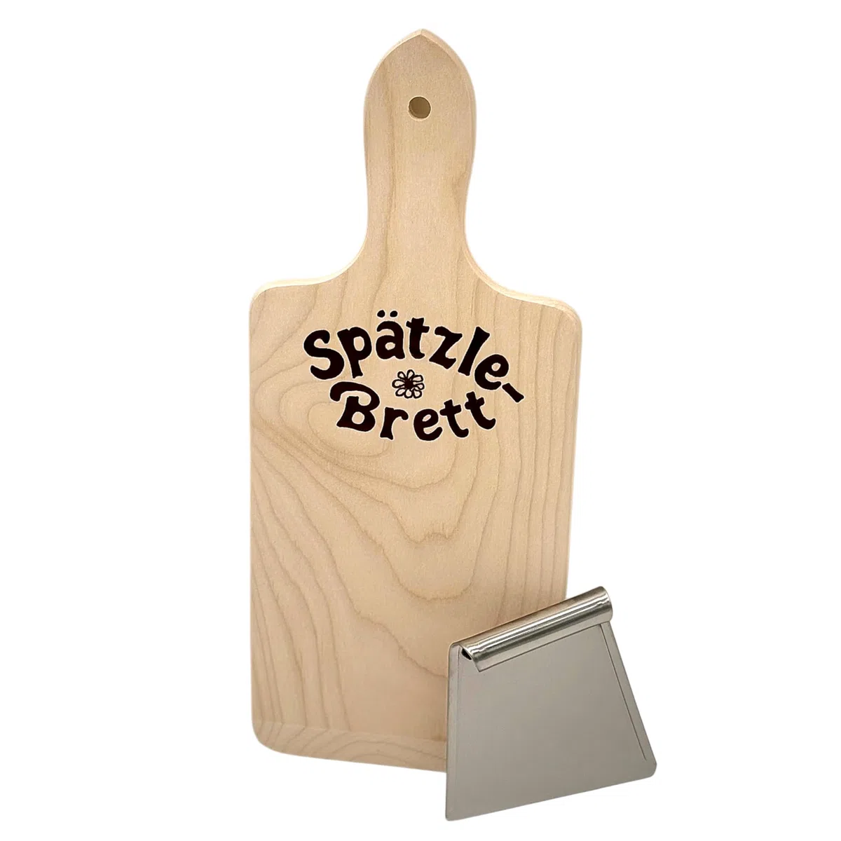 Spätzlebrett, Holz, mit Edelstahl-Schaber – für die klassische Spätzle-Zubereitung - Qualitätsprodukt – im Set incl. Rezeptanleitung - Spätzleschaber-Set - Spätzlebrett mit Schaber - mediatrades -