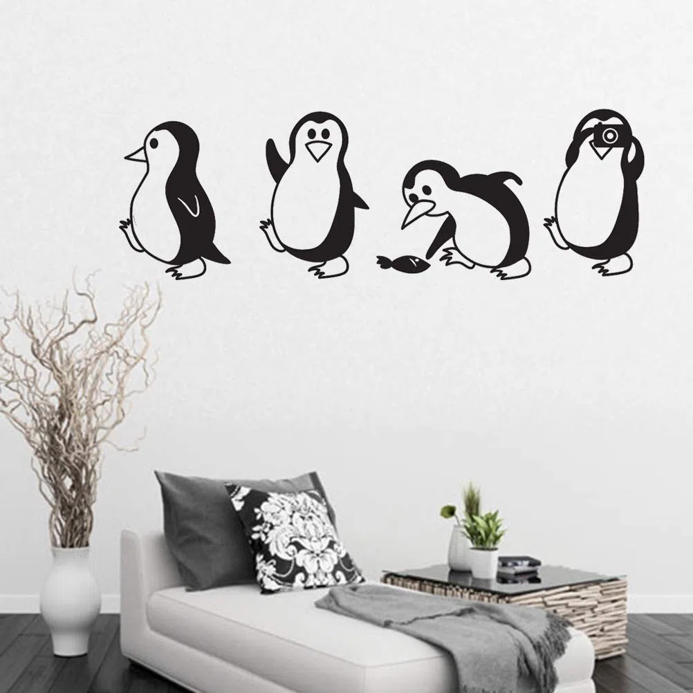 Wandaufkleber Pinguin Niedliche Wandtattoo Kinderzimmer Pinguin Wandaufkleber Kühlschrank Aufkleber Vinyl Wandtattoo für Home Speisesaal, 57x18,5 cm