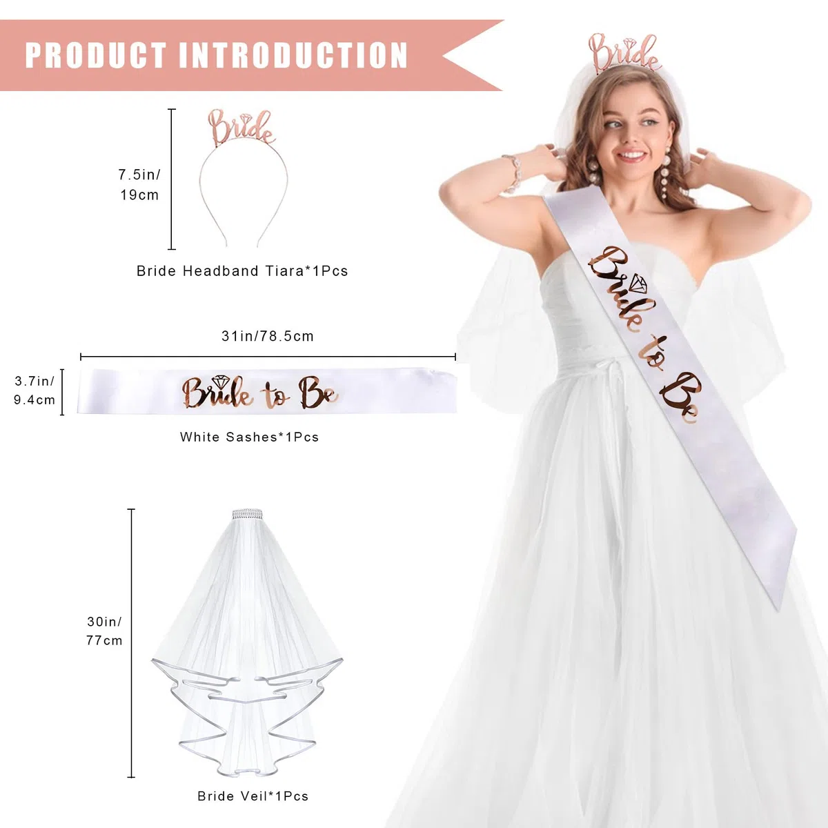 JGA Accessoires Frauen Set, Junggesellenabschied Frauen Jga Brille Team Bride to Be Schärpe Team Braut Armbänder Braut Tiara Schleier Bride Tattoos für Junggesellinnenabschied Deko (Rosa)