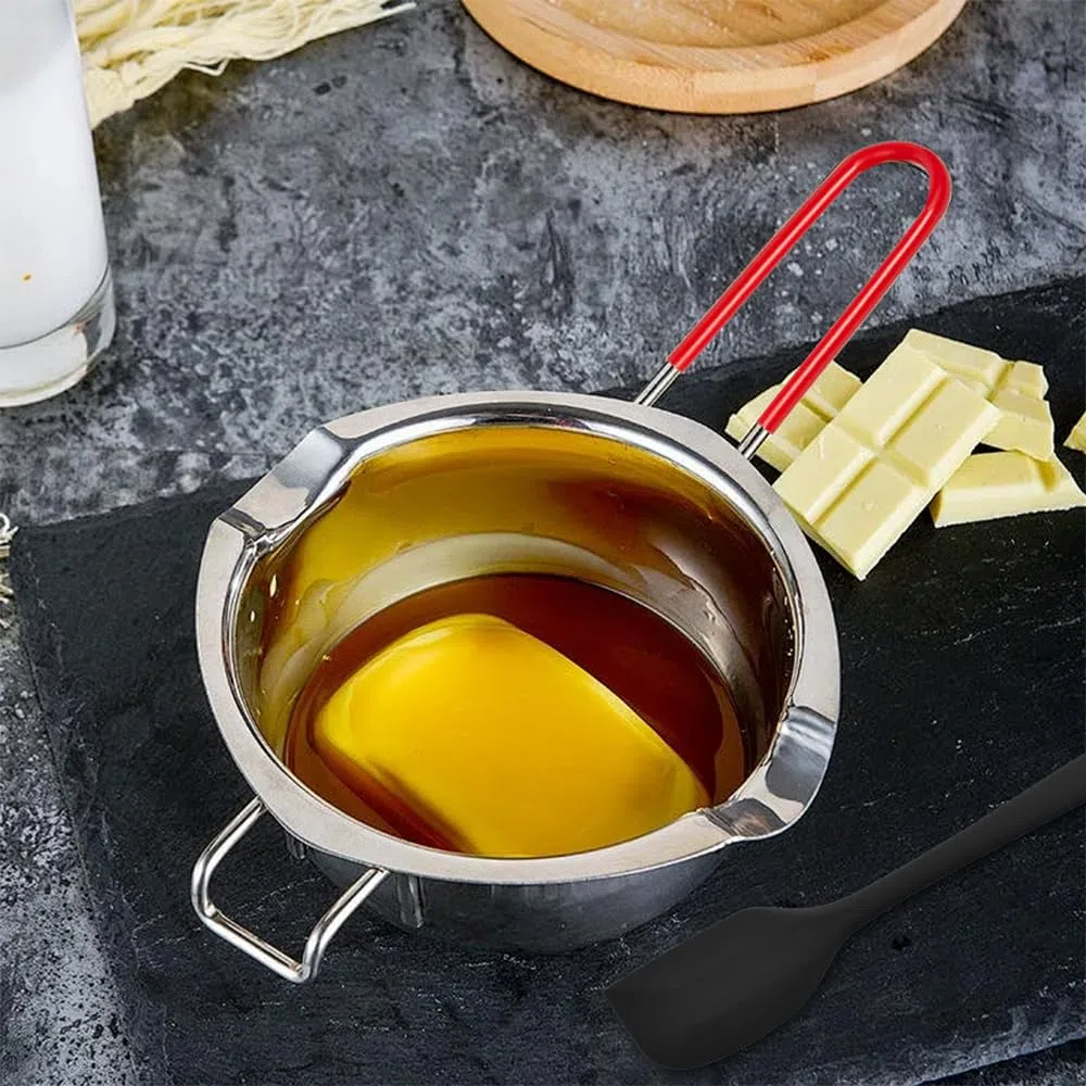 2 Stück Schokofondue Schmelztopf mit Schaber, Frischhaltedosen mit Deckel Edelstahl Schmelzschüssel mit Wärme-Schutzgriff Schmelztopf für Zucker Butter Käse Karamell Schokolade(480ml+600ml)