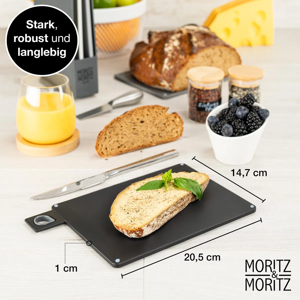 Moritz & Moritz Schneidebrett-Set – 20,5 x 14,5 cm – 4 Stück – rutschfeste Oberflächen, die es Ihnen ermöglichen, Ihre Lebensmittel sicher zu schneiden – Küchenbrett mit Griffen