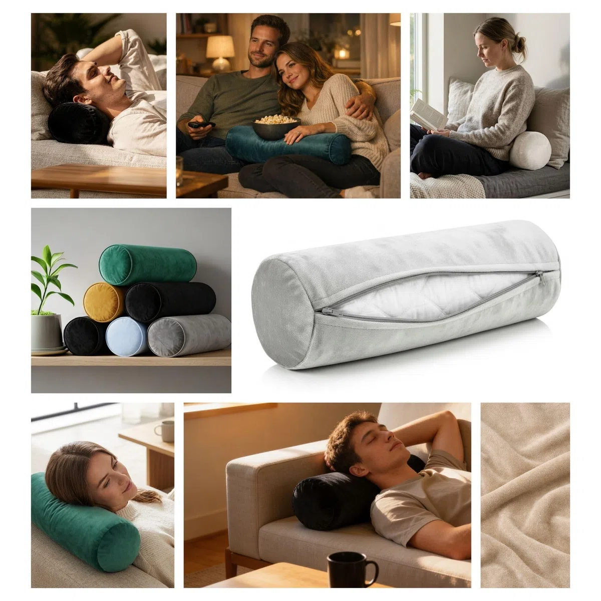 Totsy Baby Nackenrolle mit Bezug Yoga Bolster Knierolle Lagerungsrolle 40x15 cm - Nackenkissen Kissenrolle Yogabolster Kniekissen Zierkissen und kleines Kissen Lange Rolle Beige Velvet