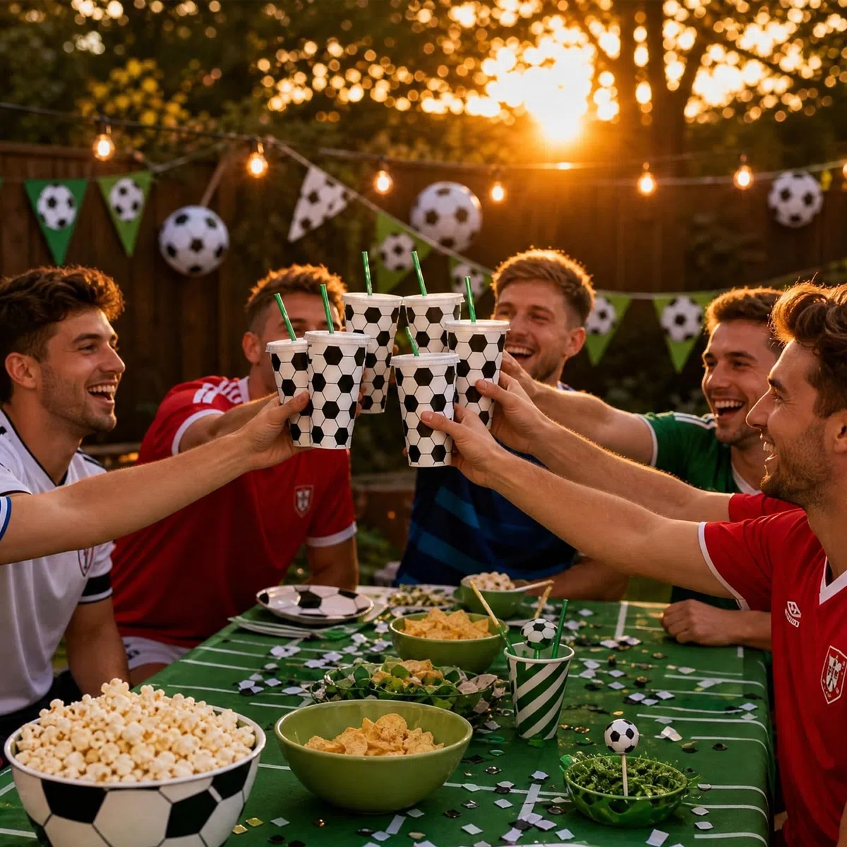 MeYuxg 12er-Set Fußball Becher, 701ML Fußball Tasse mit Deckel und Strohhalm Wiederverwendbare Schwarz-Weiß, für Bier, Water und Getränke, Fussball Sportball Party Tumbler
