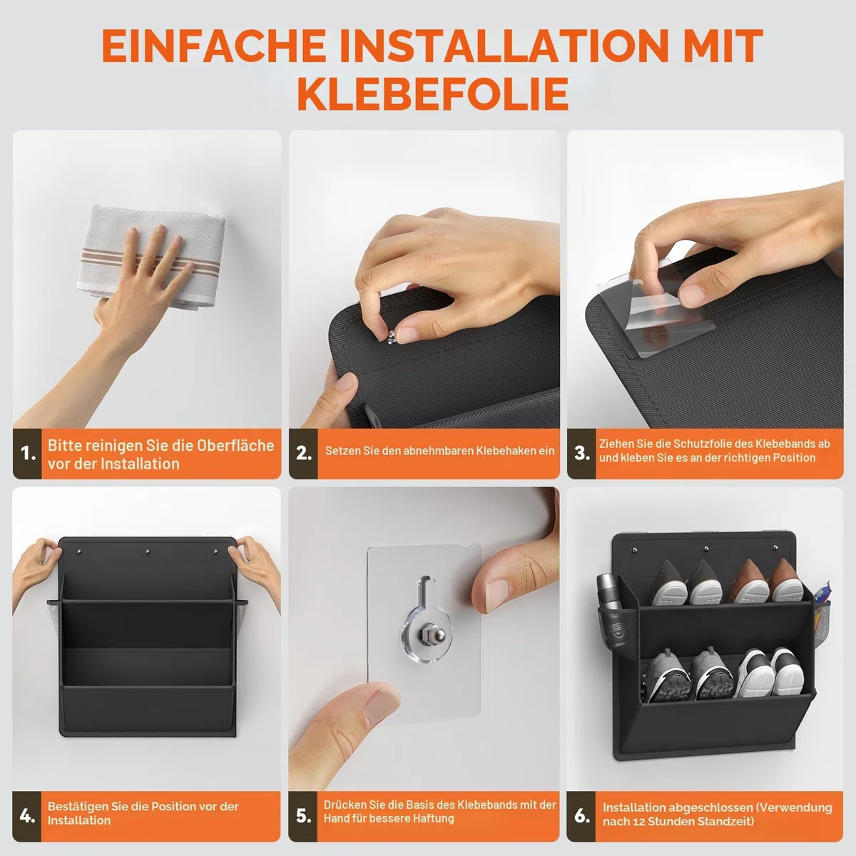 Schuhregal für Wohnmobile, mit Klebeband, Schuhregal zum Aufhängen an der Tür, Schuh-Organizer mit großen, tiefen Taschen für Wohnmobil, schmal, platzsparend, Schwarz, 2 Stück