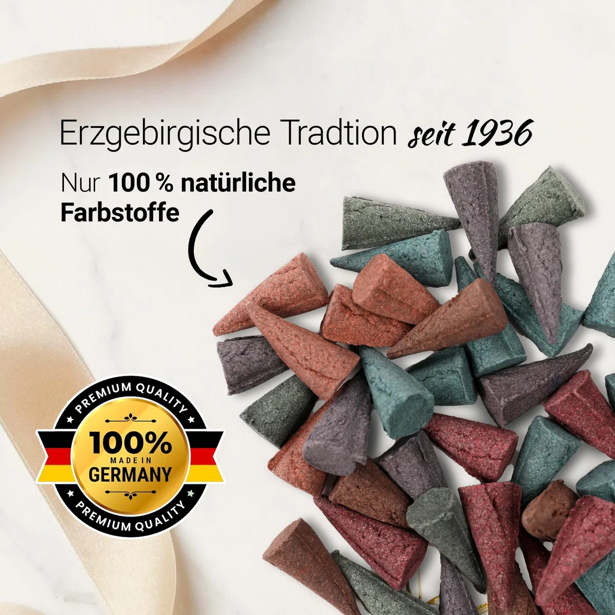 Crottendorfer Räucherkerzen 10er Pack (10 x 24 Stück) – Weihrauch, Tannenduft, Sandelholz, Zimtapfel & mehr – Höhe 2,7cm, Ø 1,2cm – Angenehmer Duft mit Circa 15 Min. Brenndauer pro Räucherkegel