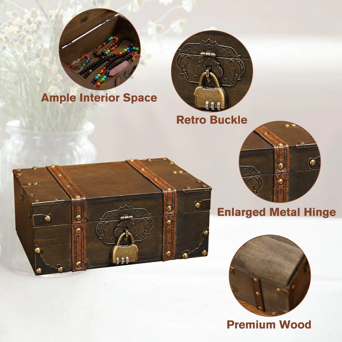 Schatztruhe Box, Aufbewahrung Vintage Schatzkiste Holz mit Schloss, Holz Schatztruhe Kinder für Aufbewahrung Kindergeburtstag Dekoration Geschenke