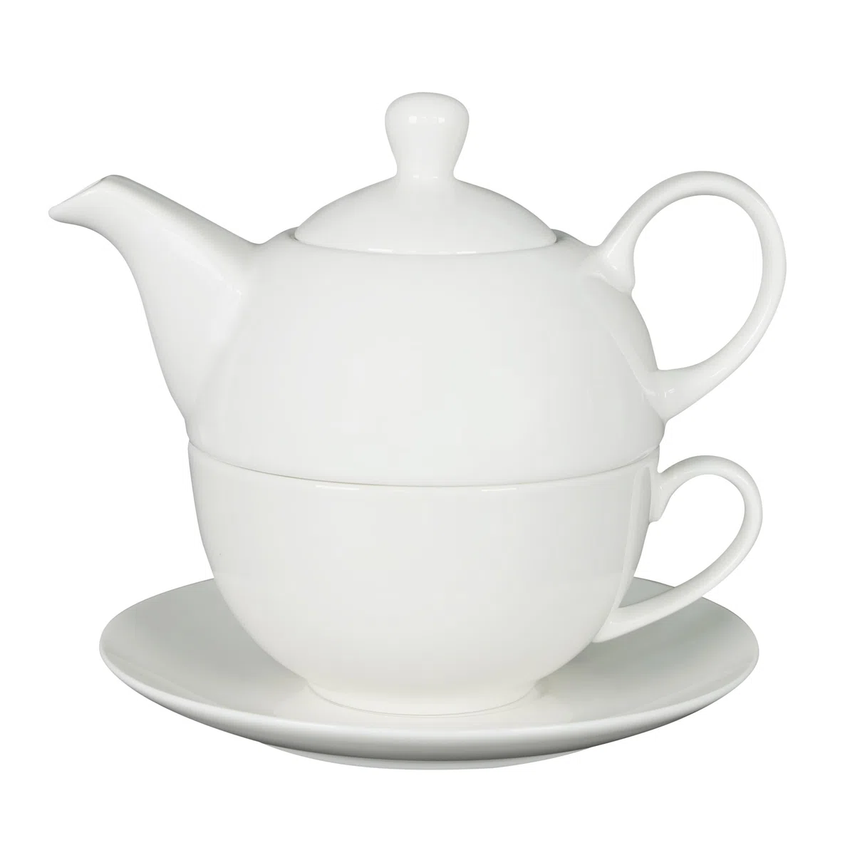 LIVELLO Tea for One Set Porzellan Weiß, Teekanne mit Tasse 3-teilig, Kanne 400 ml, Tasse 250 ml und Untertasse, stapelbares Teeservice, spülmaschinengeeignet, Geschenkidee