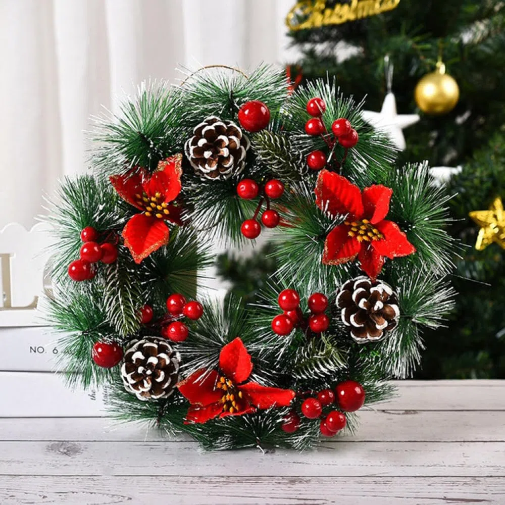 30cm Weihnachtsdeko Kranz Tür, Türkranz Haustür Außen, Tannengirlande, Künstlicher Kranz Für Weihnachten (E)