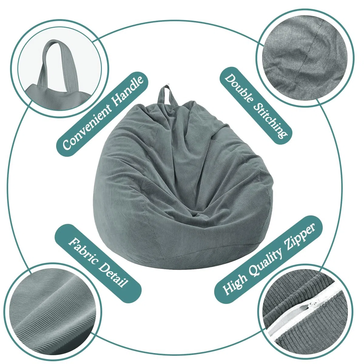 Highdi Sitzsack für Kinder,Grey Klein Sitzsack (Keine Füllung), Abnehmbarer Sitzsäcke, Für den Innen- oder Außenbereich Lazy Gaming Bean Bag Chair(70 x 80 cm)