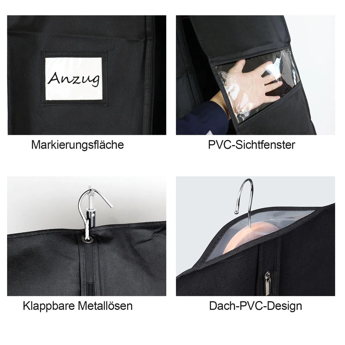 BOMEI PACK Schwarz Kleidersack Kleiderhülle Abdeckungen,atmungsaktiv, 60cmx160cm,3er-Pack,Kleidersäcke, mit transparentem Fenster und Reißverschluss staubdicht, für Anzug, Mantel, Jacke
