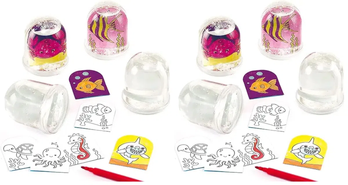 Baker Ross Schneekugeln mit Einlage zum Ausmalen „Meerestiere“ - zum Basteln für Kinder - Geschenkidee - 4 Stück (2er Pack)