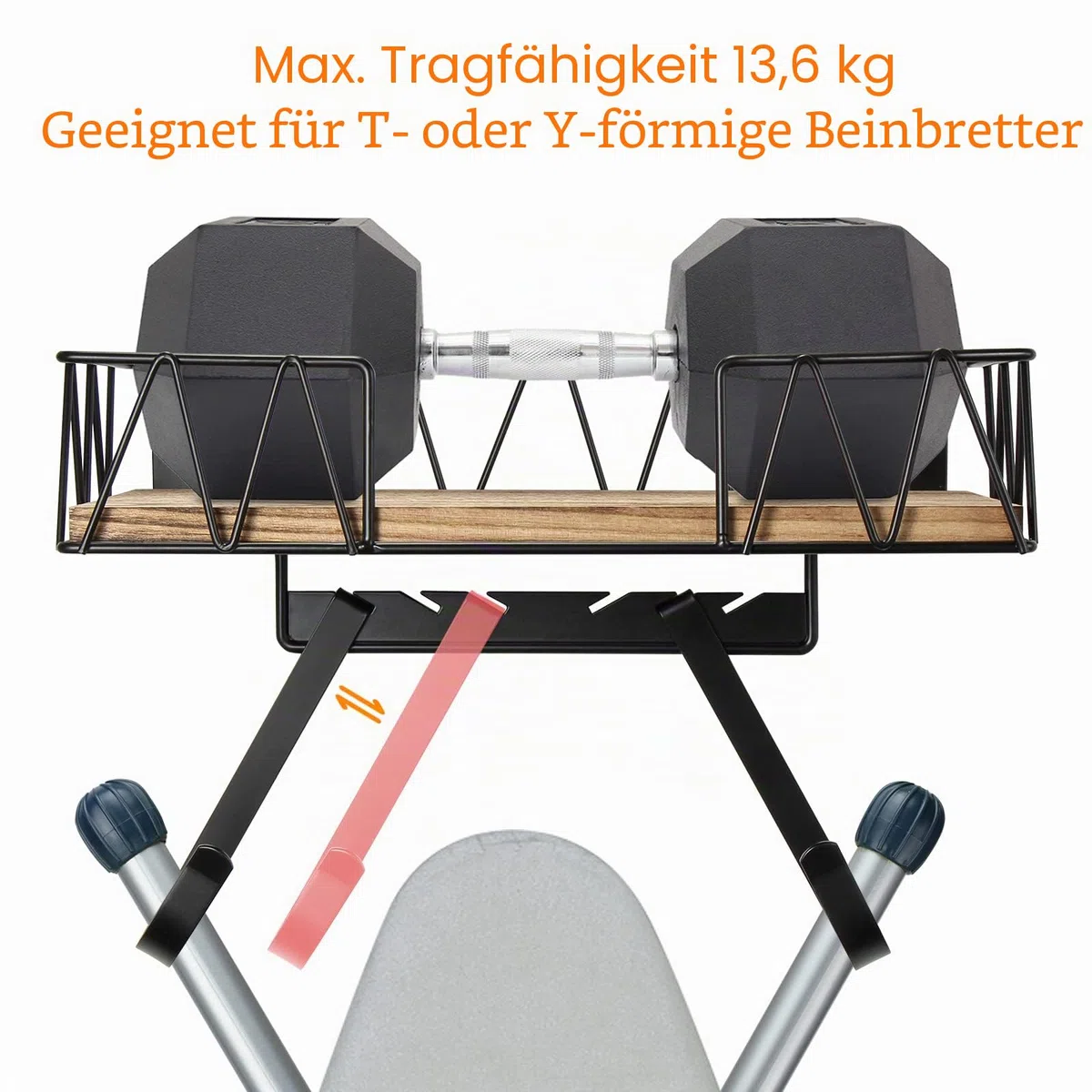 TJ.MOREE Bügelbretthalterung Wand | Bügelbrett Wandhalterung & Halter für Bügeleisen | Mit Holz-Korb & Haken zum Aufhängen von Bügelbrettern | Großzügiger Stauraum | Für T-/Y-Beine