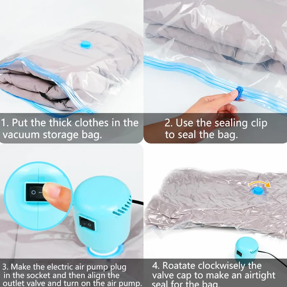 Vakuumbeutel für Kleidung Bettdecken mit Elektrische Pumpe 10 Stück, 2XL+2L+2M+4S Wiederverwendbar Vacuum Bags für Lagerung für Bettwäsche Kissen,Umzug und Reise, Vacuum bags for clothing