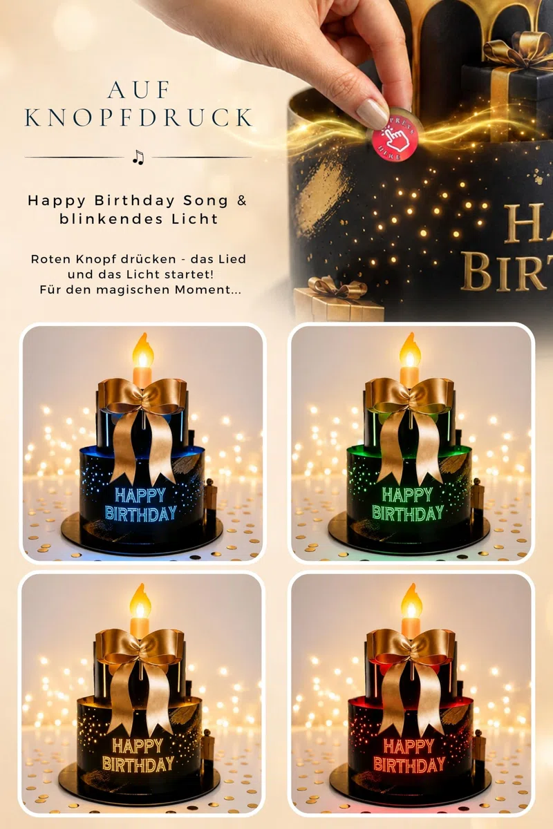 Joli Coon Geburtstagskarte mit Musik und Licht und ausblasbarer Kerze - Geburtstagsgeschenk für Männer - 3D Pop up Geburtstagskarte - Happy Birthday Karte mit Musik - 20 x 24 cm