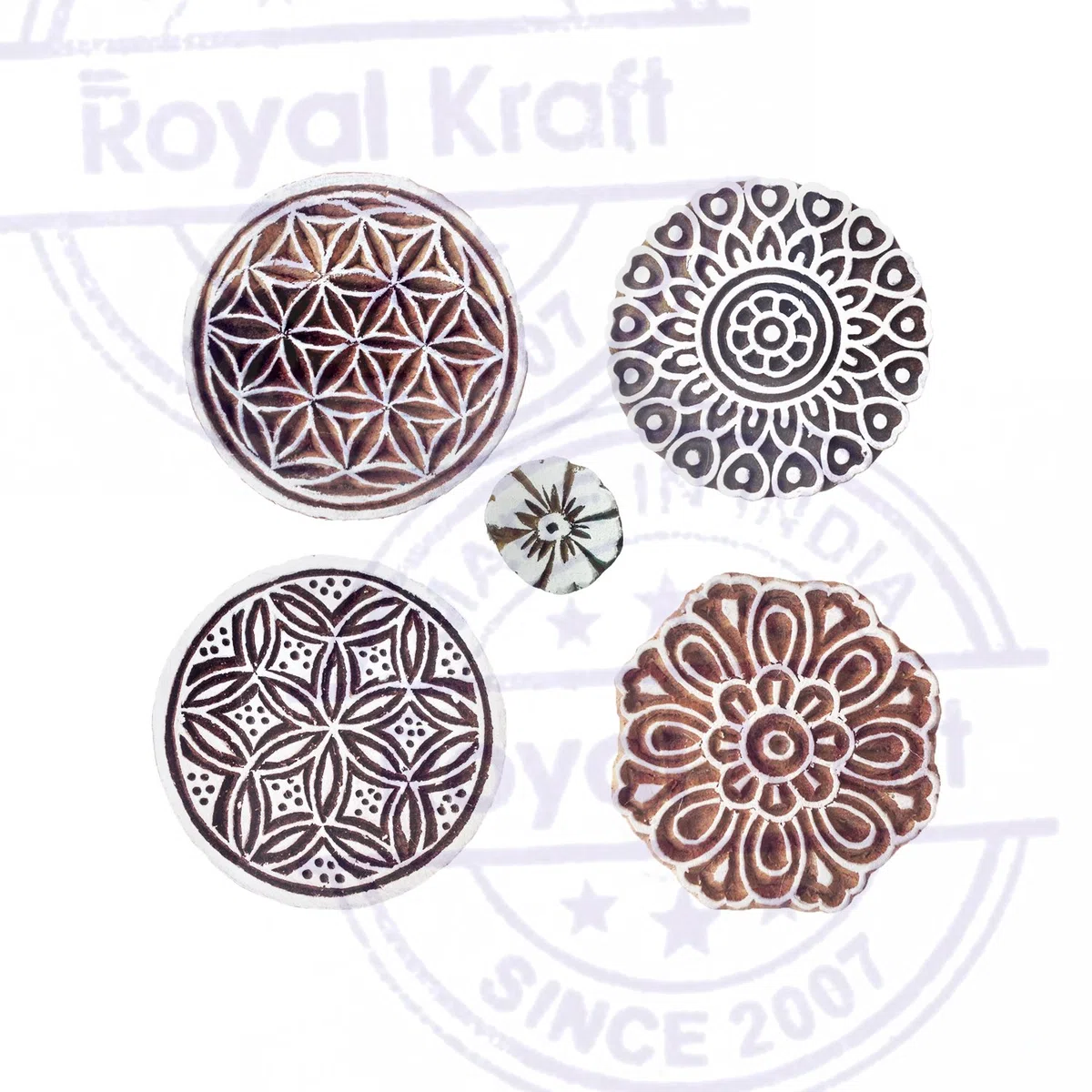 Städtisch Entwürfe Runden und Blume Holz Drucken Stempel (Set von 5)