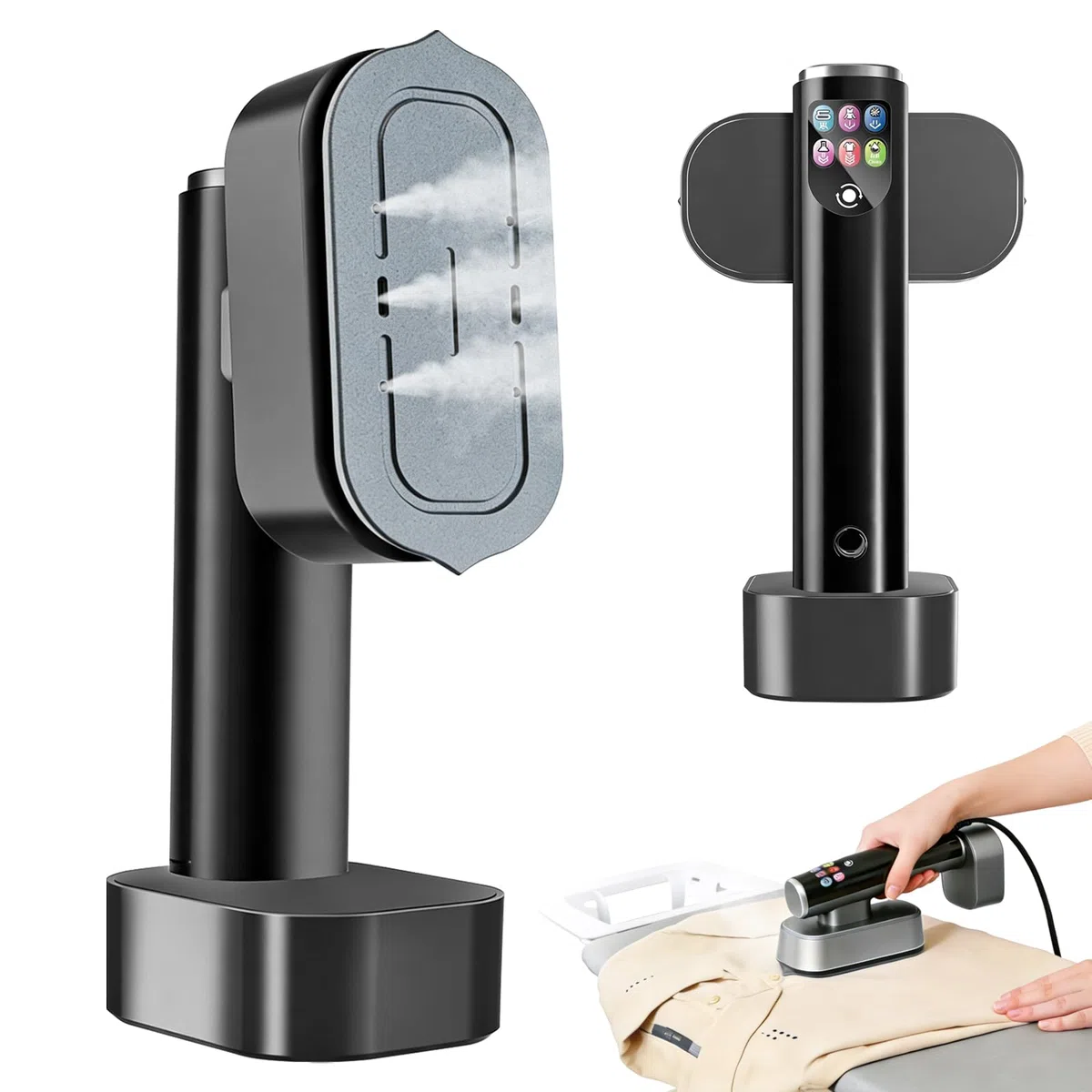Steamer Dampfglätter 1300W, Tragbarer Handdampfbügler mit 190ml Wassertank, 15s Schnellaufheizung, Digitalanzeige, 4 Dampfstufen mit Trocken & Selbstreinigung