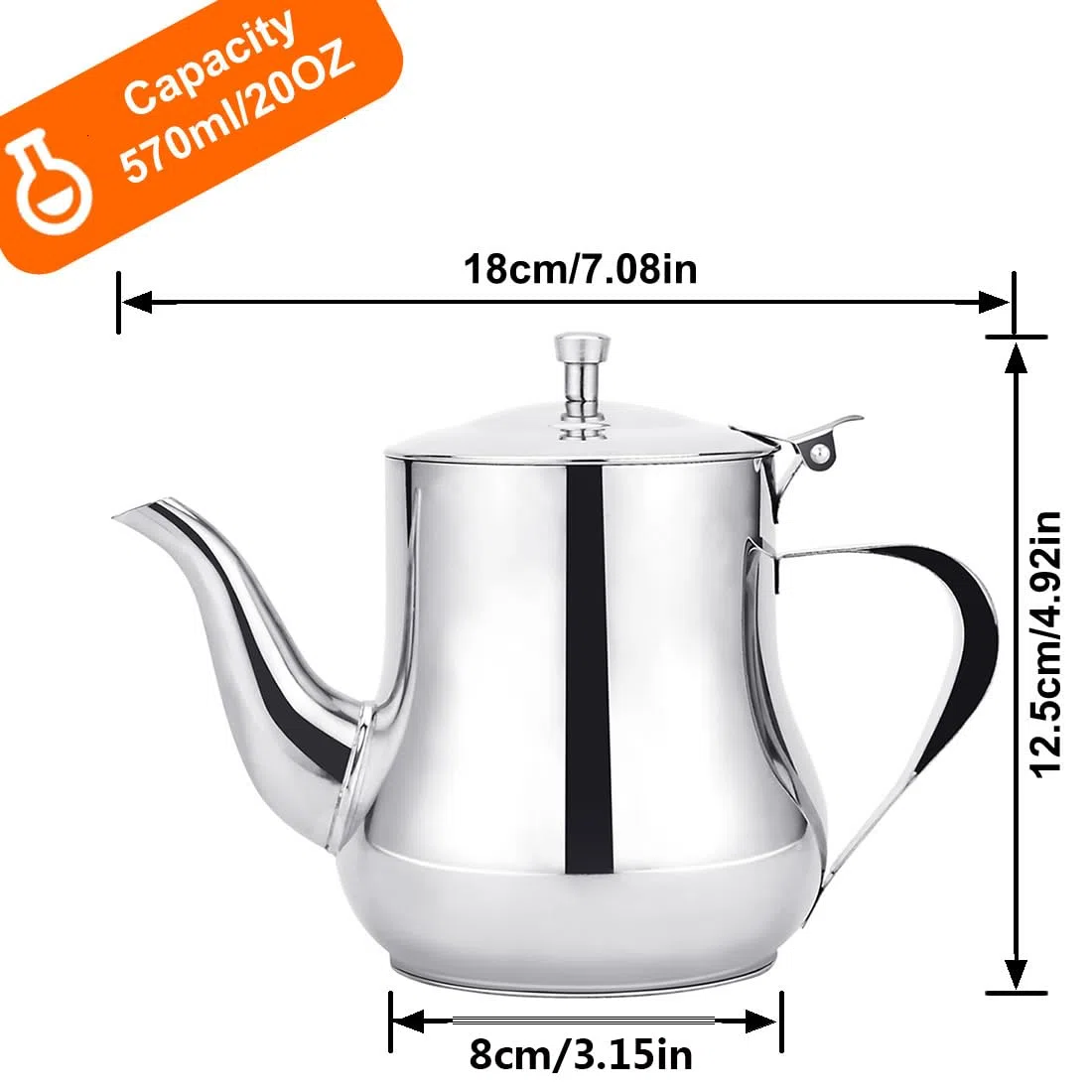 SANQIAHOME Kleine Teekanne aus Edelstahl (Silber, 570 ml)