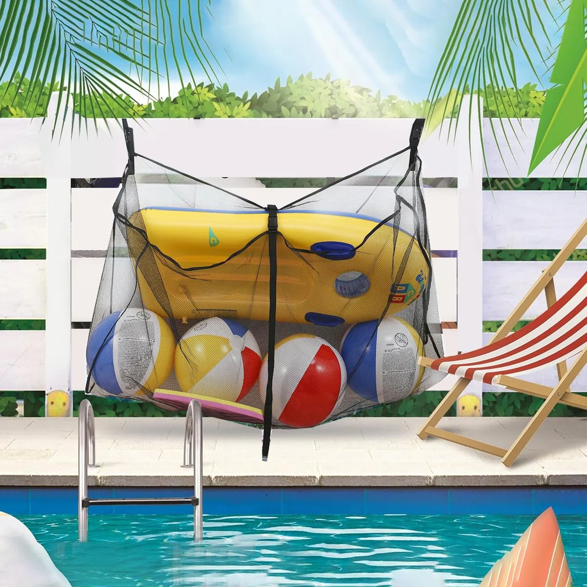 Pool Aufbewahrungsnetz,Mesh Pool Spielzeugaufbewahrung,Pool Float Aufbewahrungs Organizer,Kapazität Pool Spielzeug Aufbewahrung,Hängendes Pool Aufbewahrungs Organisator,Für Zaun, Deck,Garage,Terrasse