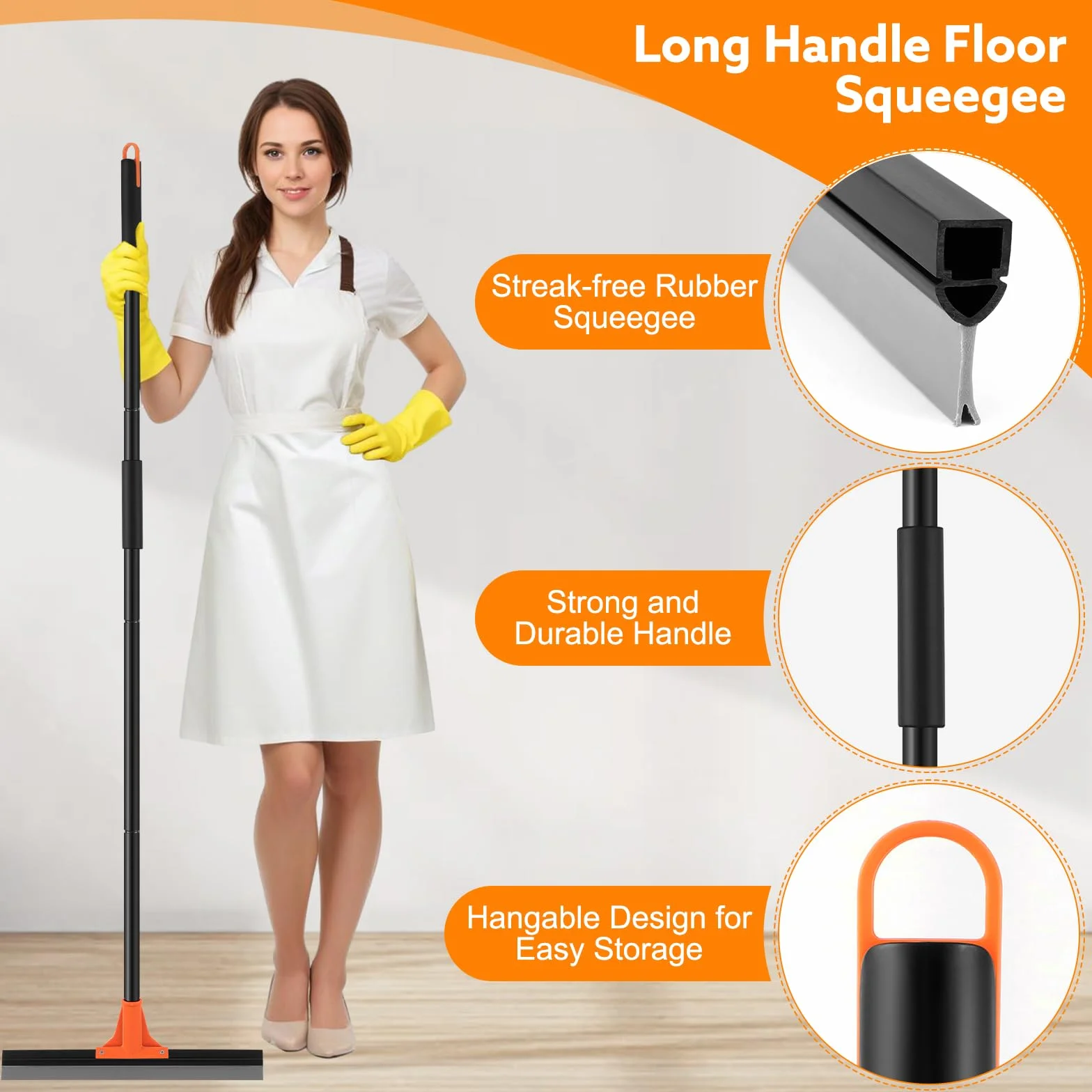wlich Abzieher Boden, 43cm Breite Wasserschieber Bodenabzieher mit Langem Stiel 154cm Heavy Duty Wasserabzieher Boden Fensterabzieher für Bad Garage Fenster Fliesen Glas Marmor
