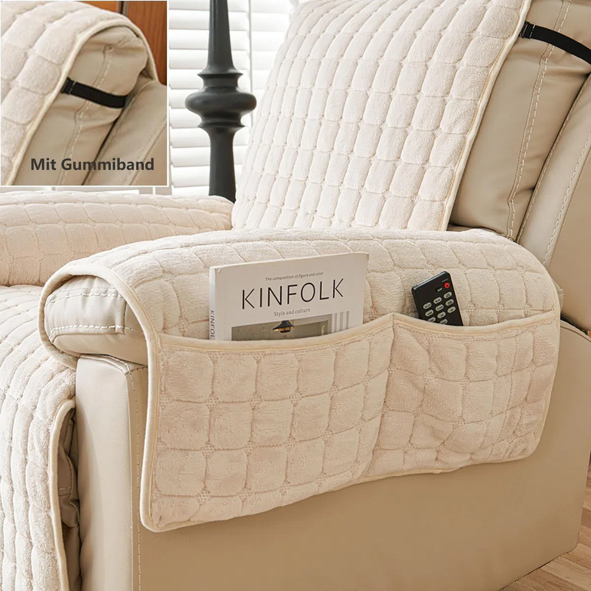 Armlehnenbezüge Sofa AntiRutsch Fernsehsessel Schutzbezug：Sesselschoner Relaxsessel Bezüg Sesselüberzug für Zuhause mit Kindern und Haustieren Hund (Gray)