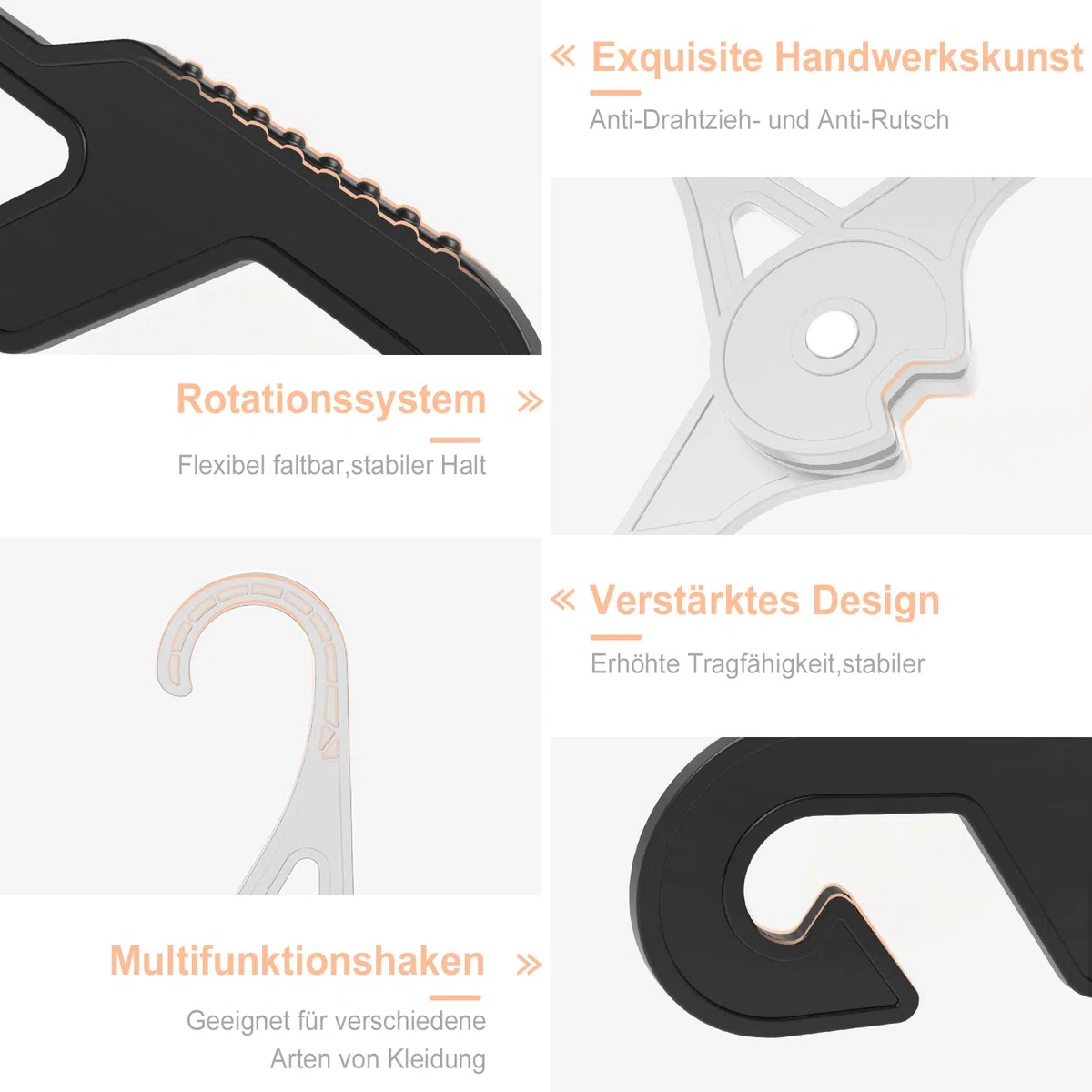 Premium Reisebügel Tragbare Klapp Kleiderbügel Super Bearing Collapsible Hanger Faltbare Kleidertrockner für Reisen, drinnen und draußen 6 Pack (3 Schwarz + 3 Weiß)