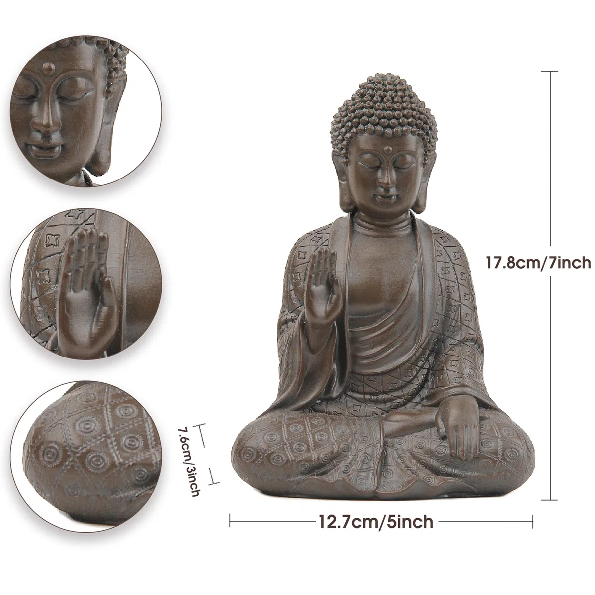 Buddha Figur in Braun - Kleine Zen Buddha-Statue für Heimdekoration - Antik-Stil Dekofigur für Yoga & Meditation - Elegante Wohnzimmer Deko & Home-Office Zubehör