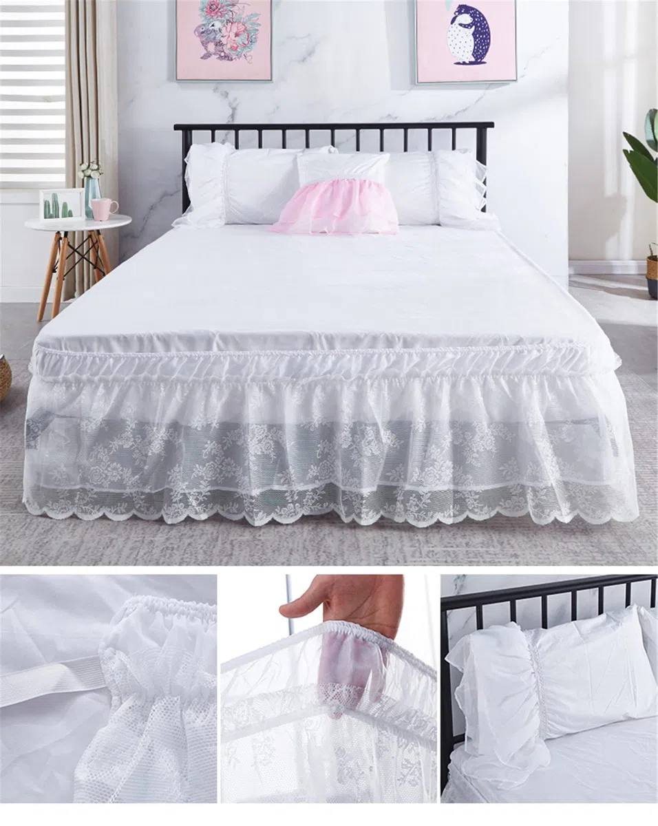 Surwin Betthusse Ruffle Bettrock Rüschen, Elastischer Spitze Bett Rock Bettvolant Gerüschter Bed Skirt Wrap Around Bettrock Husse Röcke Keine Bettoberfläche Bett Bettgestein (Weiss,150x200x40cm)