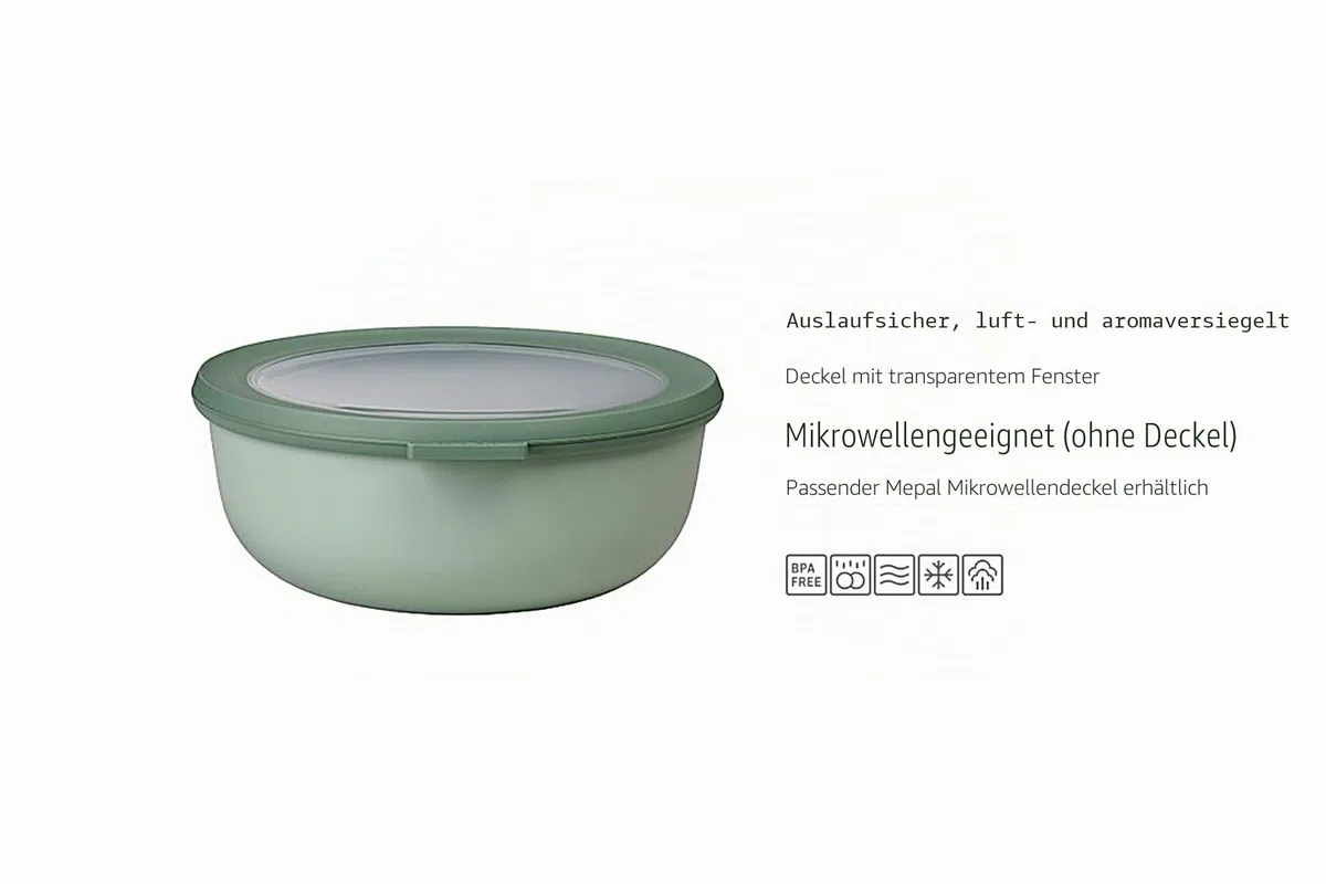 Mepal Multischale Cirqula Round 3-teiliges Set - Mikrowellen Geschir - Geignet als Aufbewahrungsbox, Kuhlschrank, Gefrierschrank & Mikrowellengeschirr - 500 ml, 1000 ml & 2000 ml - Nordic sage
