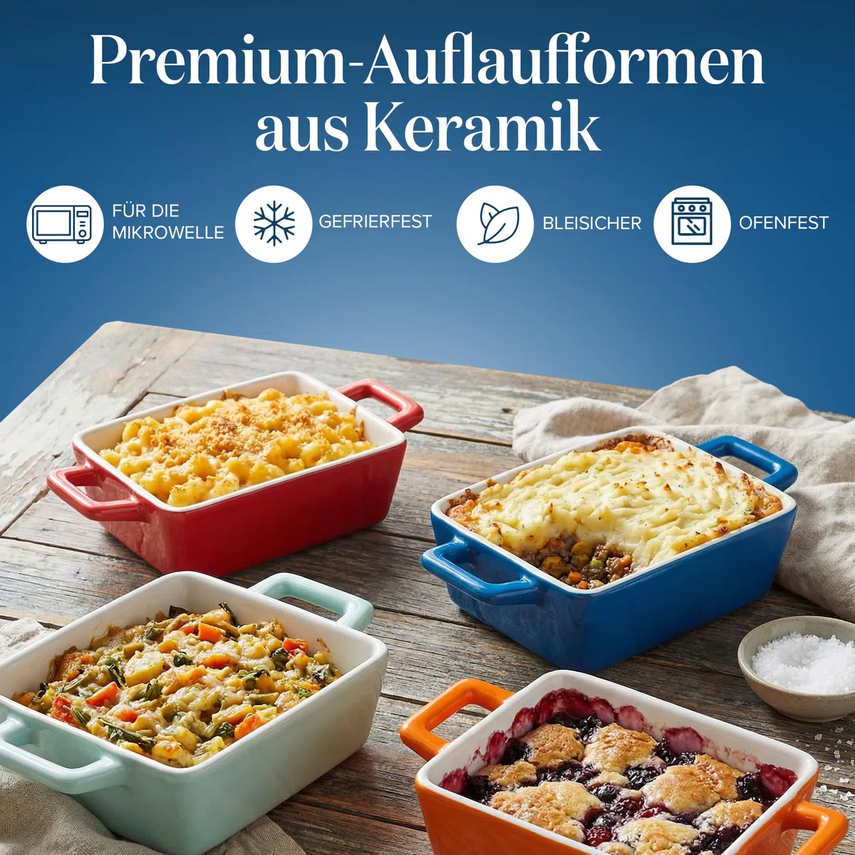 Joeji’s Kitchen Mini Auflaufformen (4er Set, 325ml): Kleine, rechteckige Keramik-Ofenformen für Lasagne, Ragout Fin, Soufflé & Gratin (1 Person).