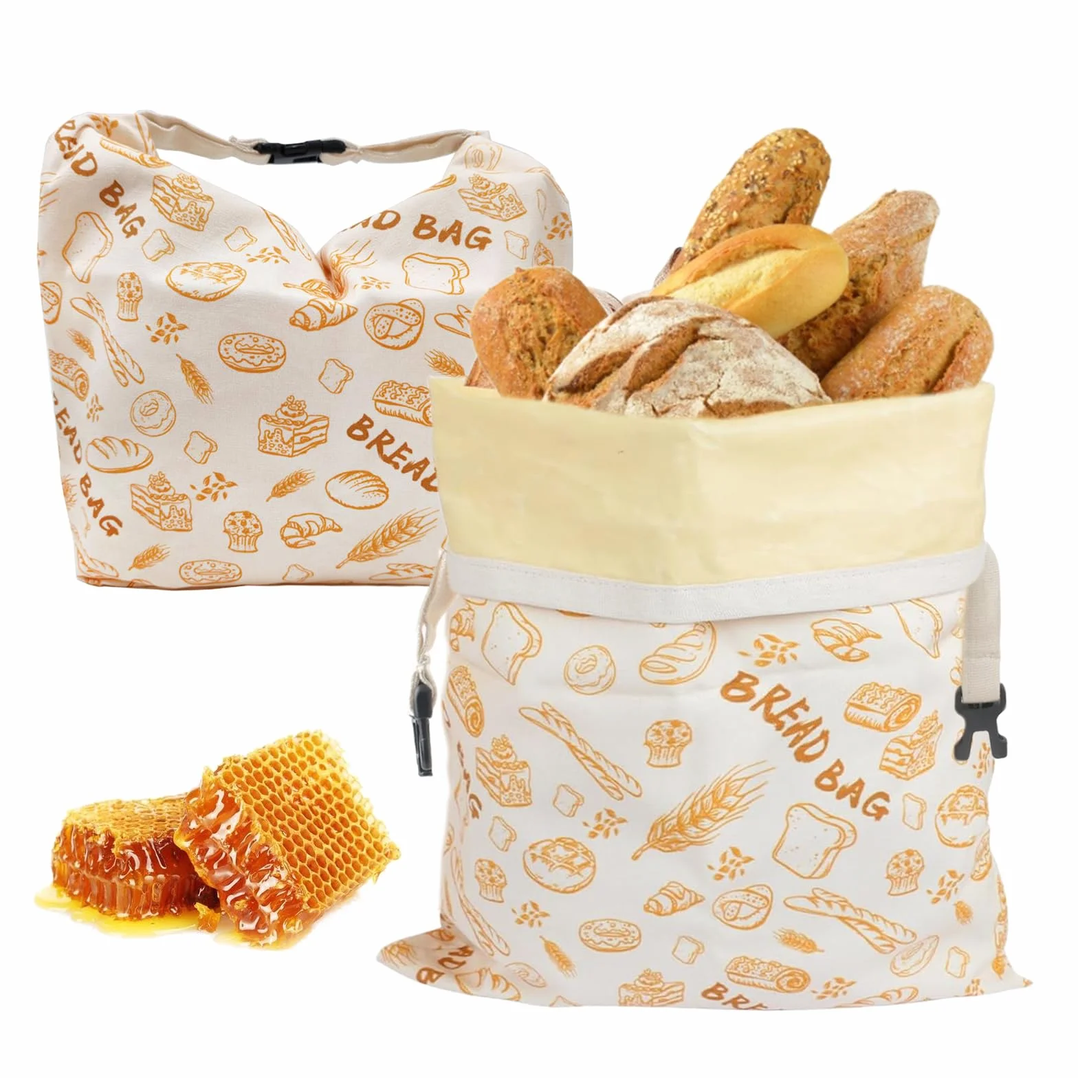 Wiederverwendbare Bienenwachs Brotbeutel 43x33cm (2er-Pack) für Brotaufbewahrung, hausgemachtes Brot, Sauerteig & Backwaren - Natürliche Bienenwachs-Beschichtung auf umweltfreundlicher Baumwolle