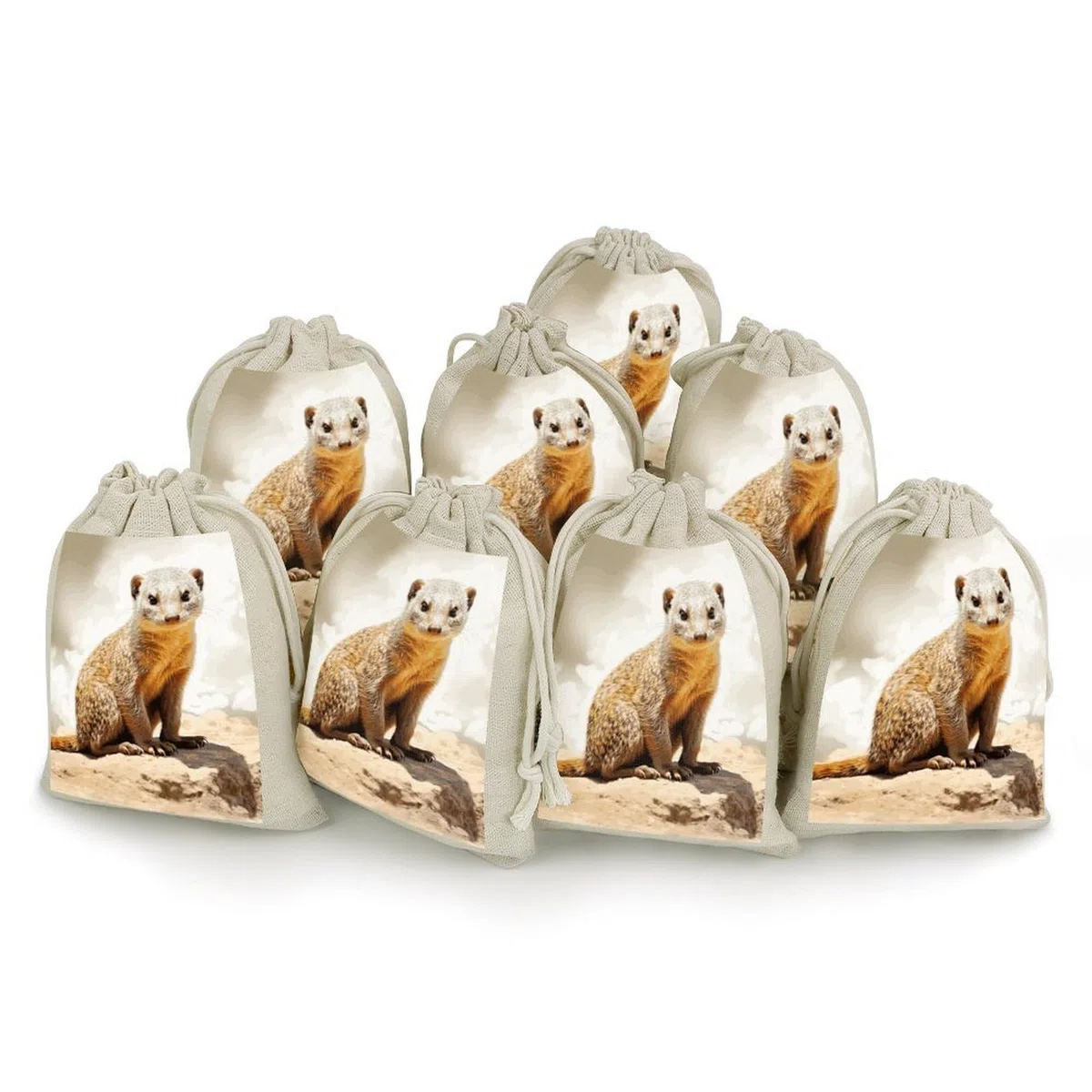 8 Stück Baumwollbeutel mit Kordelzug, wilde Erdmännchen, kleine Aufbewahrungstasche, wiederverwendbare Musselin-Tasche für Zuhause, Party, Hochzeit, Zubehör, Weihnachtsgeschenktasche