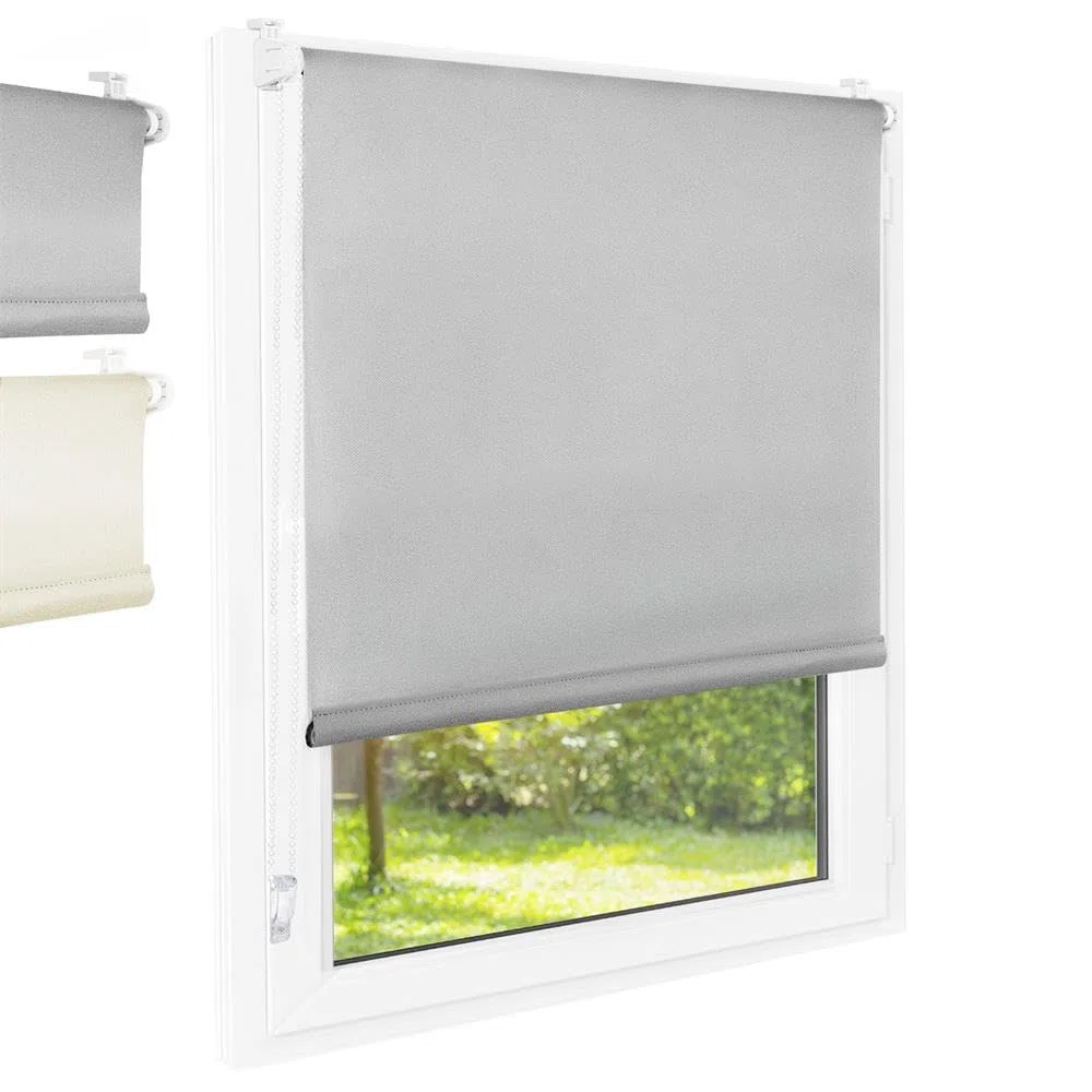 FOXX Thermo Rollo [FÜR Fenster OHNE Bohren] 90x140 cm Grau/Innenrollo Verdunklungsrollo als Sichtschutz/Klemmfix Montage/Für Schlafzimmer, Wohnzimmer, Küche, Büro, Kinderzimmer